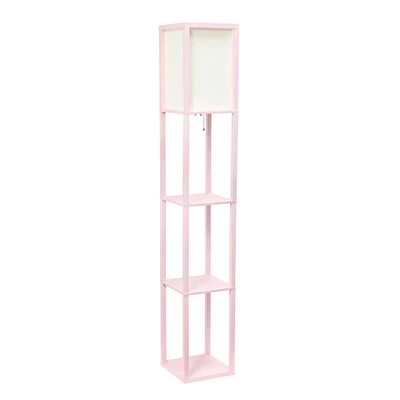 Simple Designs Floor Lamp Etagere Organizer Storage Shelf with Linen Shade