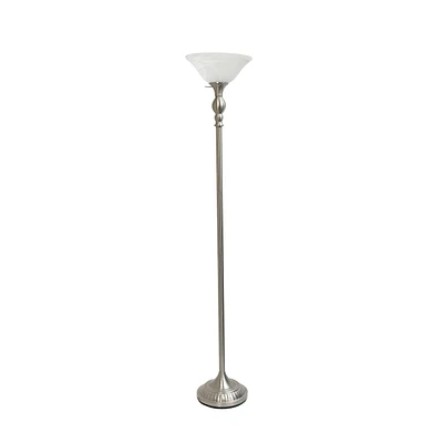 Elegant Designs 1 Light Torchiere Floor Lamp with Marbleized White Glass Shade