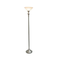 Elegant Designs 1 Light Torchiere Floor Lamp with Marbleized White Glass Shade