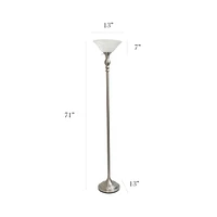 Elegant Designs 1 Light Torchiere Floor Lamp with Marbleized White Glass Shade