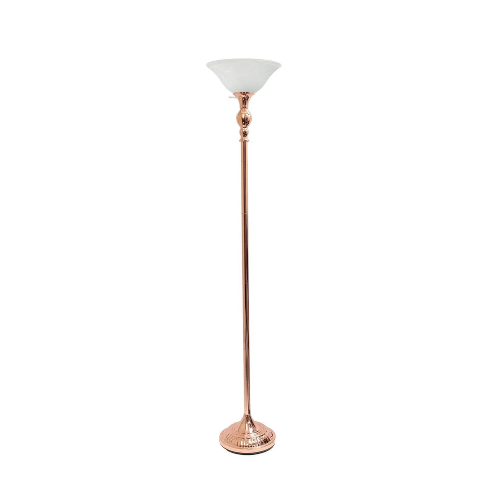 Elegant Designs 1 Light Torchiere Floor Lamp with Marbleized White Glass Shade