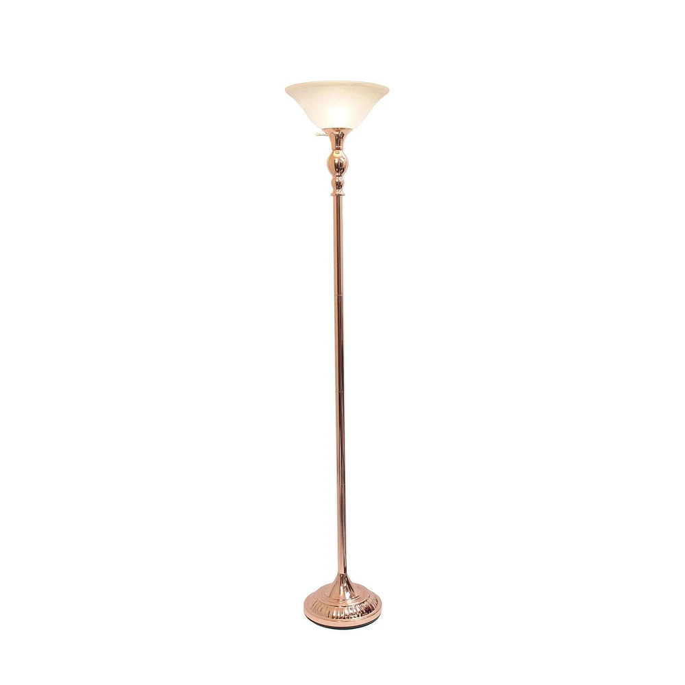 Conception élégante 1 Lampe de sol torchère avec abat-jour en verre blanc marbré, or rose