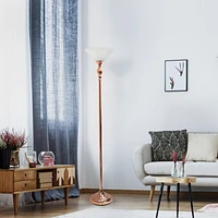 Elegant Designs 1 Light Torchiere Floor Lamp with Marbleized White Glass Shade