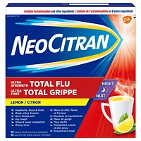 NeoCitran Ultra Strength Total Flu Night Lemon, 10 single dose pouches