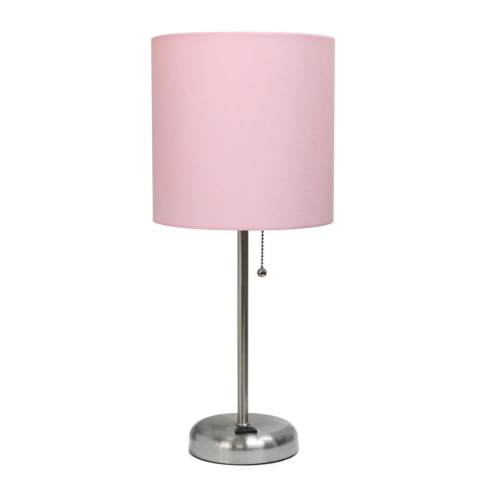 LimeLights Stick Lamp with Charging Outlet and Fabric Shade