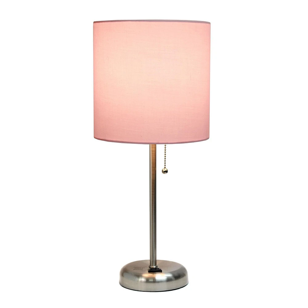 LimeLights Stick Lamp with Charging Outlet and Fabric Shade