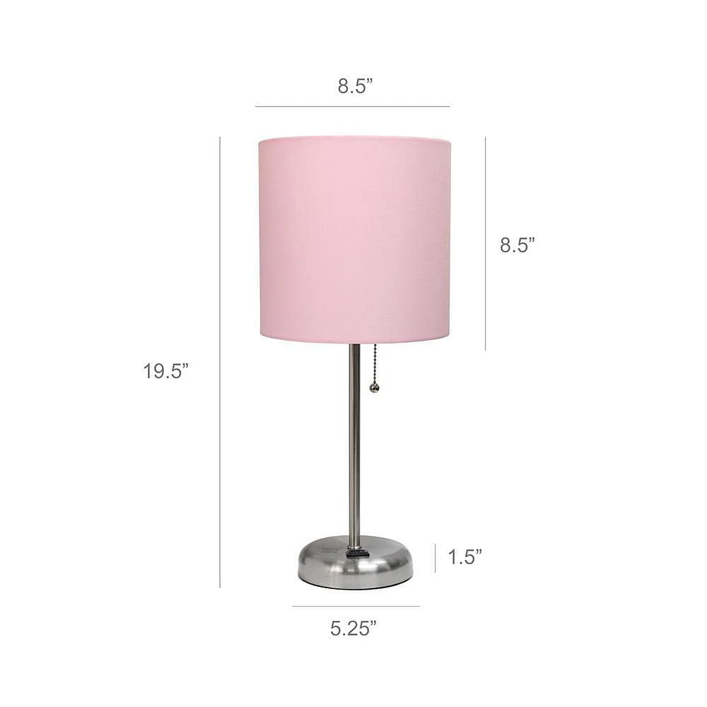 LimeLights Stick Lamp with Charging Outlet and Fabric Shade