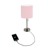 LimeLights Stick Lamp with Charging Outlet and Fabric Shade