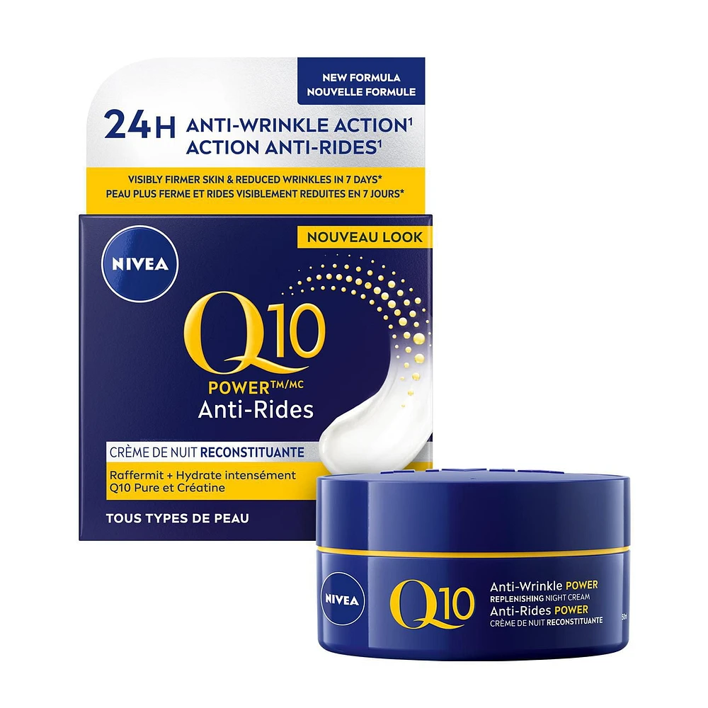 NIVEA Q10 Anti-wrinkle Power Replenishing Night Cream | Anti wrinkle night moisturizer, 50 mL