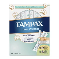 Tampons Tampax Pure Cotton, avec centre fait à 100 % de coton biologique, emballage duo, degré d’absorption régulier/super 22 u, non parfumés
