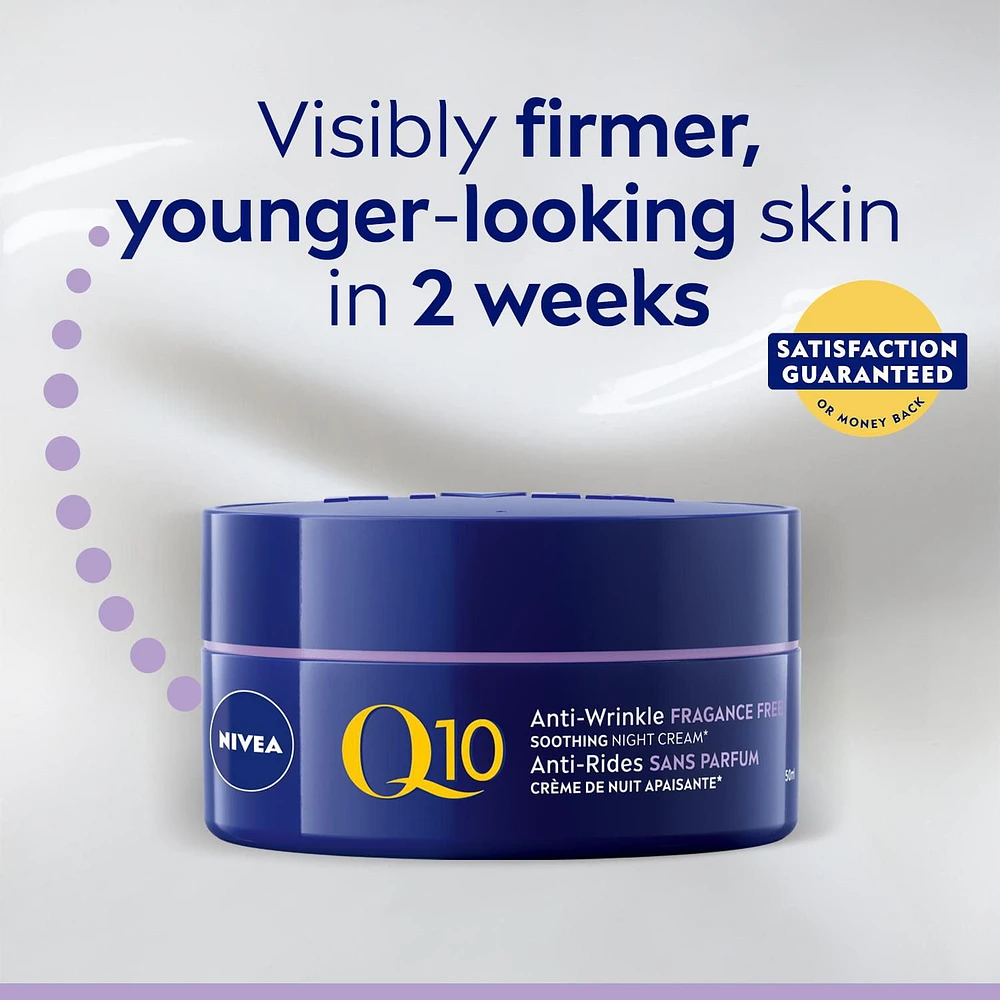 NIVEA Q10 Anti-Wrinkle Fragrance Free Soothing Night Cream | Anti-wrinkle face cream for sensitive skin, 50 mL jar