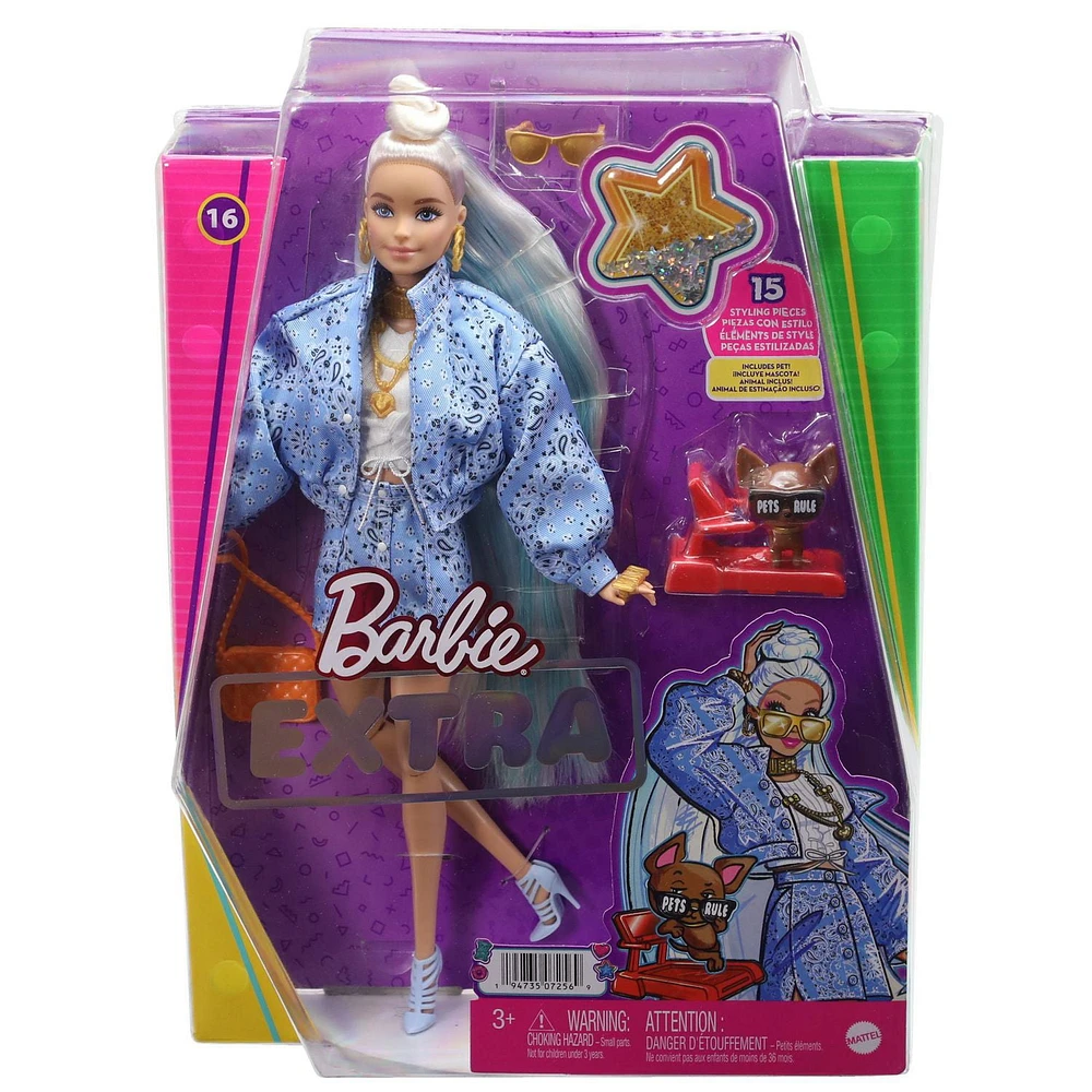 Barbie Extra Doll  #16 - Blue Paisley-Print Skirt & Jacket,