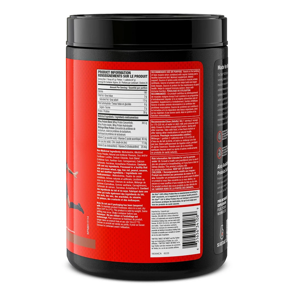 Six Star 100% Whey Protein Plus, Whey Protein Powder, Whey Protein Isolate & Peptides, Lean Protein Powder for Muscle Gain, Whey Isolate Protein Shake, Chocolate, 2 lbs, 907 g