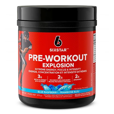 Six Star Preworkout Explosion, Pre Workout Powder for Men and Women with Creatine Monohydrate and Beta Alanine for Energy, Focus and Intensity, Energy Powder, Blue Raspberry (30 Servings), 207g, 30 serving