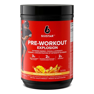 Six Star Preworkout Explosion, Pre Workout Powder for Men and Women with Creatine Monohydrate and Beta Alanine for Energy, Focus and Intensity, Energy Powder, Peach Mango (60 Servings), 60 Serving, 417g