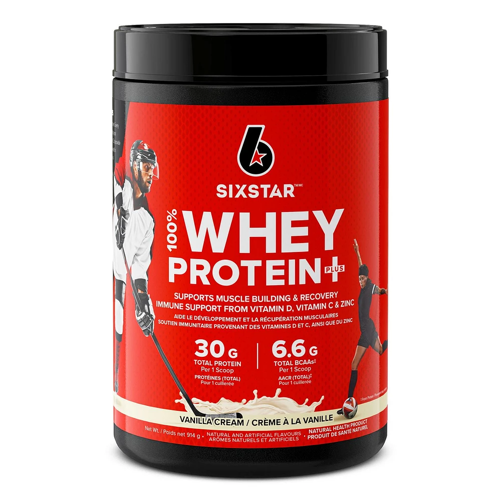 Six Star 100% Whey Protein Plus, Whey Protein Powder, Whey Protein Isolate & Peptides, Lean Protein Powder for Muscle Gain, Whey Isolate Protein Shake, Vanilla, 2 lbs, 907 g