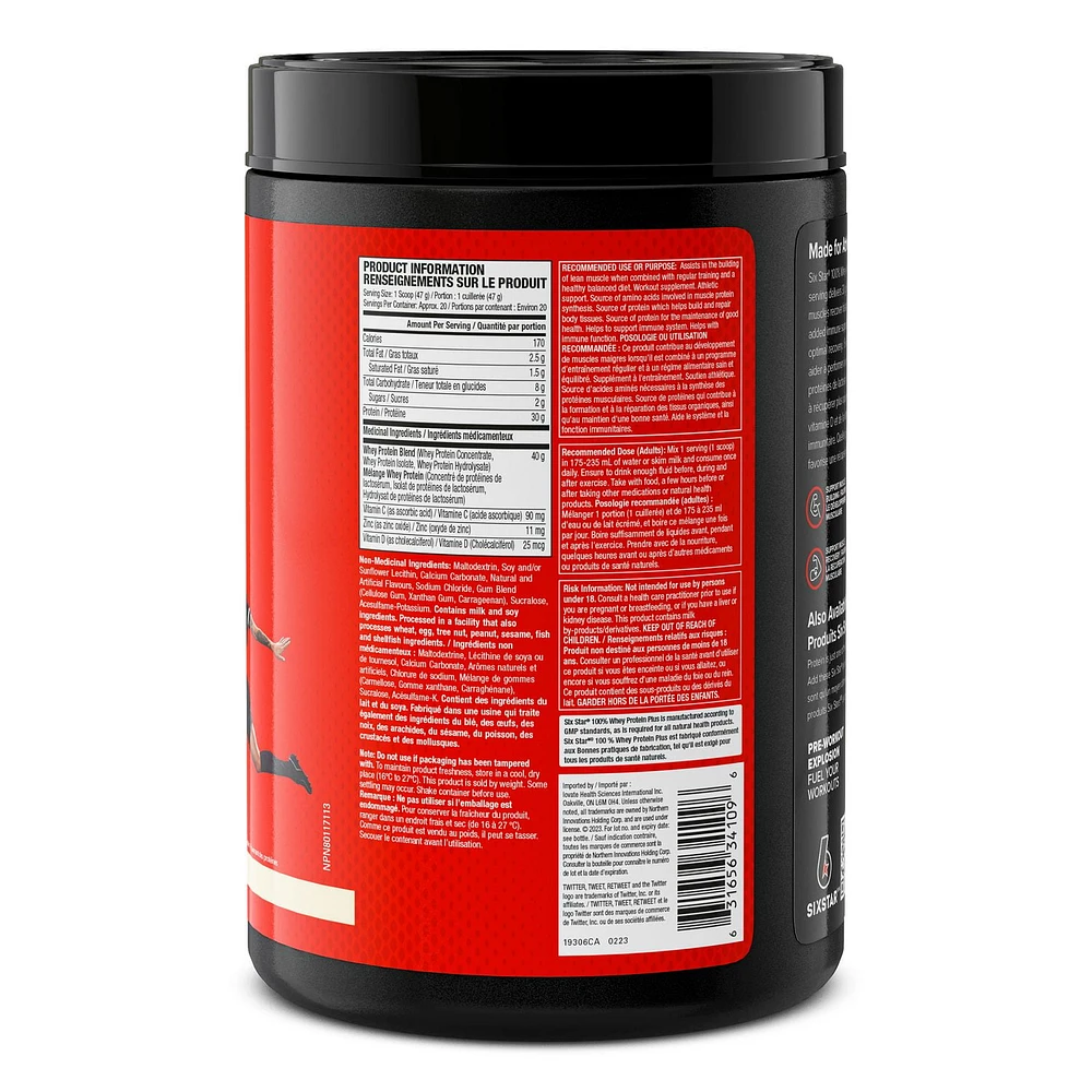 Six Star 100% Whey Protein Plus, Whey Protein Powder, Whey Protein Isolate & Peptides, Lean Protein Powder for Muscle Gain, Whey Isolate Protein Shake, Vanilla, 2 lbs, 907 g