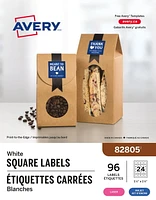 Avery® Matte White Square Labels, 1½" x 1½", Permanent Adhesive, for Laser and Inkjet Printers, 1-1/2" X 1-1/2"