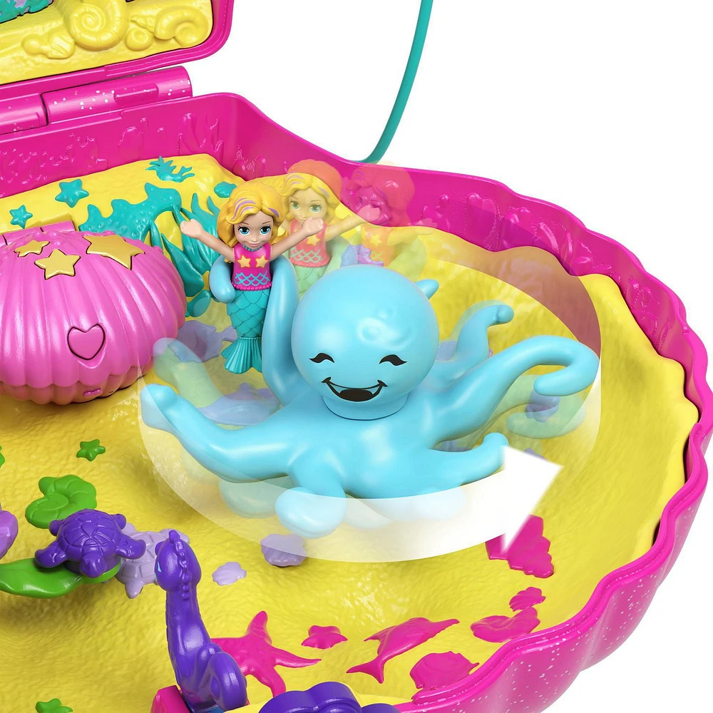 ​Polly Pocket Style & Sparkle Mermaid Pack with 4 Micro Dolls, Seashell Purse Compact, Surf ‘n’ Sandventure Compact, 4 Tiny Takeaways Pieces, 2 Necklaces, Boat, Submarine, 2 Jet Skis, Tiki Bar, 4 Floaties & More