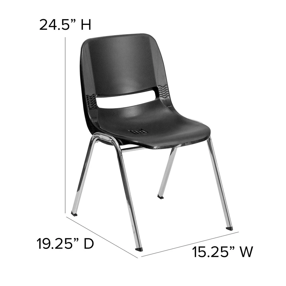 HERCULES Series 440 lb. Capacity Navy Ergonomic Shell Stack Chair with Chrome Frame and 14'' Seat Height