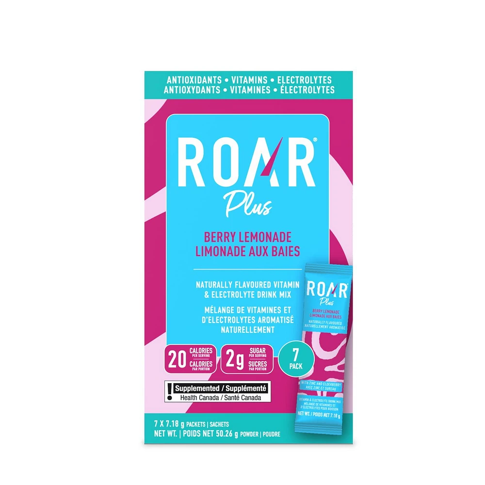 Roar Plus Berry Lemonade Electrolyte Powder Sticks, 7 Pack