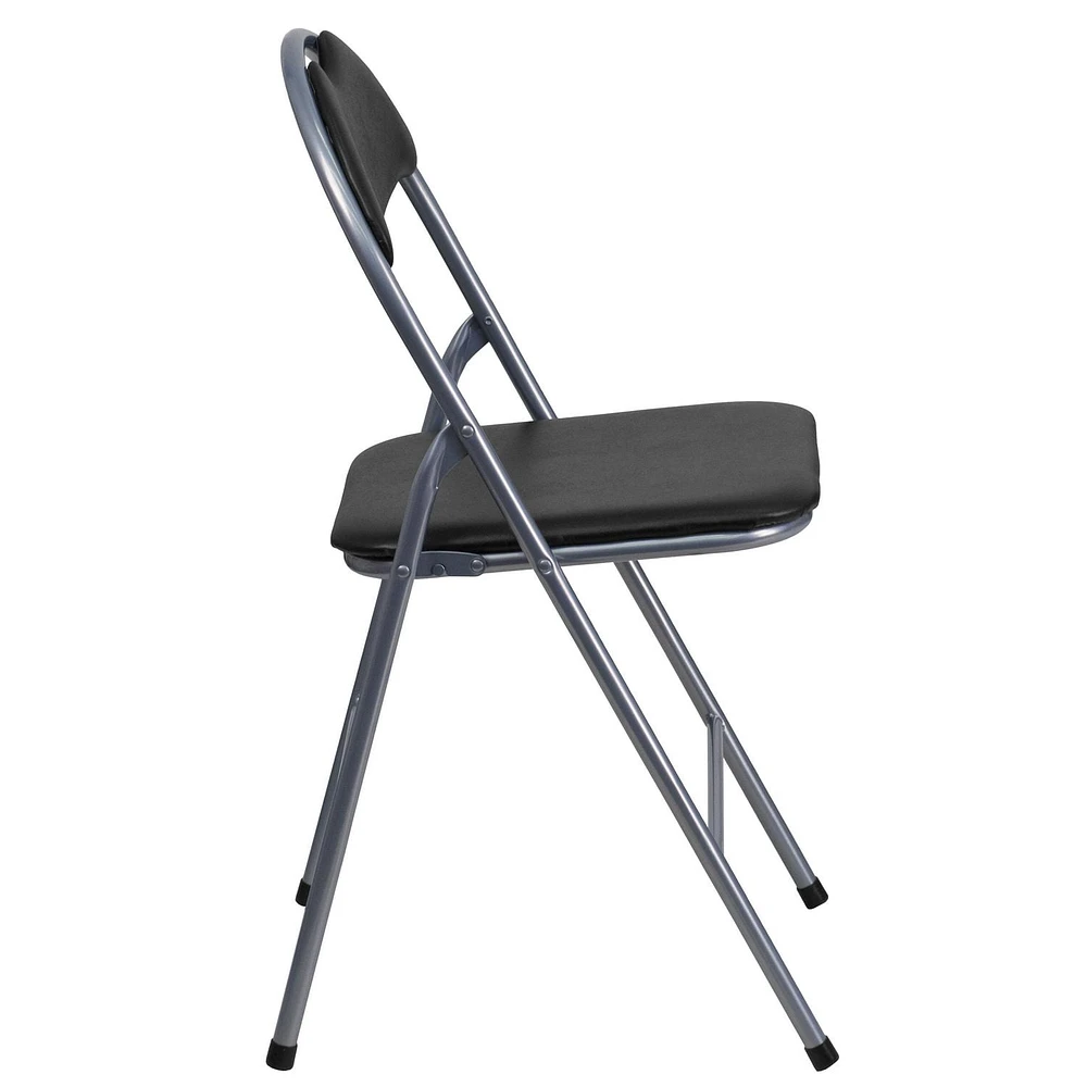 HERCULES Series Black Vinyl Metal Folding Chair with Carrying Handle