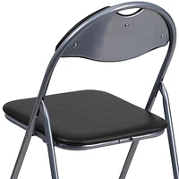 HERCULES Series Black Vinyl Metal Folding Chair with Carrying Handle