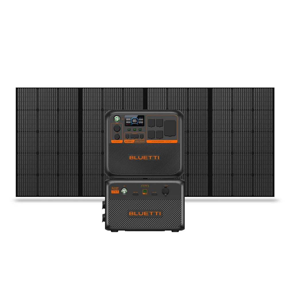 BLUETTI Premium Series AC200P L Portable Power Station, B210P Expansion battery with PV350 Solar Panel Bundle