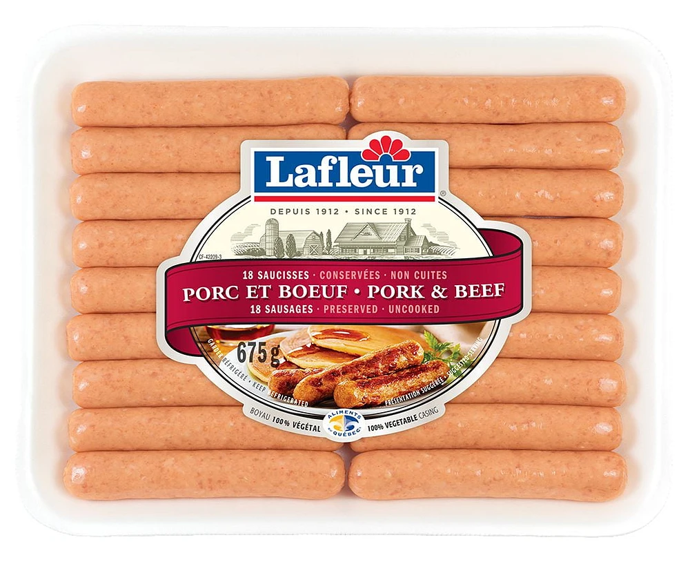 Lafleur Fresh Pork and Beef Breakfast Sausage Links, Volume Quantity : 675g