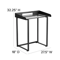 Contemporary Clear Tempered Glass Desk with Raised Cable Management Border and Black Metal Frame