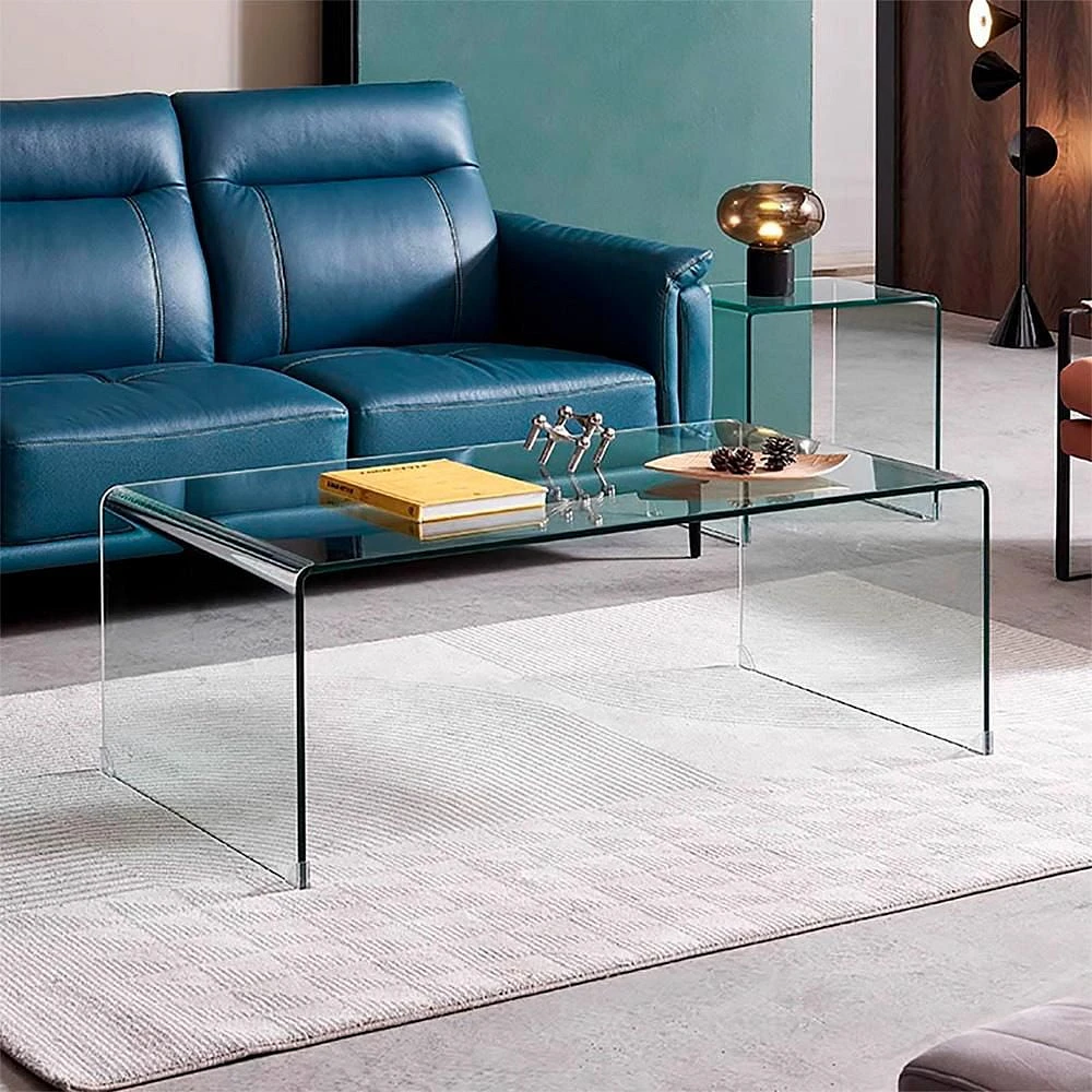 Heavenly Collection Glass Large Coffee Table in Clear, Clear Glass Large Coffee Table, Un-tempered Glass Large Coffee Table, Bent Glass Large Coffee Table, Waterfall Coffee Table, Glass Large Coffee Table