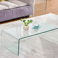 Heavenly Collection Glass Large Coffee Table in Clear, Clear Glass Large Coffee Table, Un-tempered Glass Large Coffee Table, Bent Glass Large Coffee Table, Waterfall Coffee Table, Glass Large Coffee Table