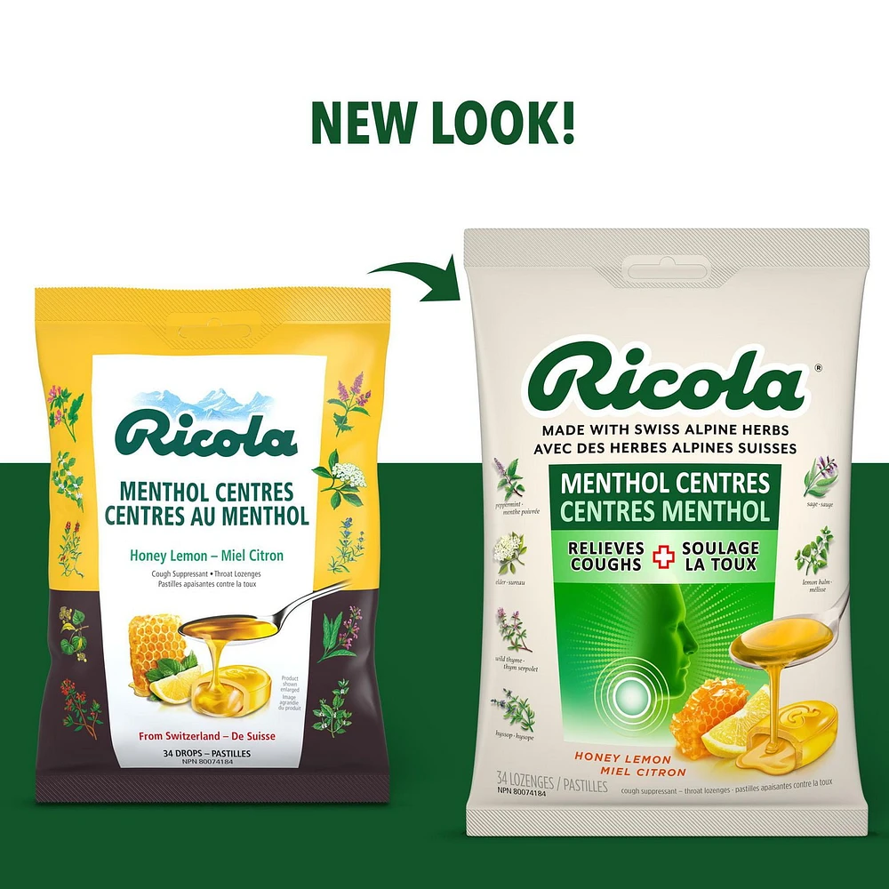 Ricola Menthol Centres Honey Lemon Cough Drops,, 34 Count