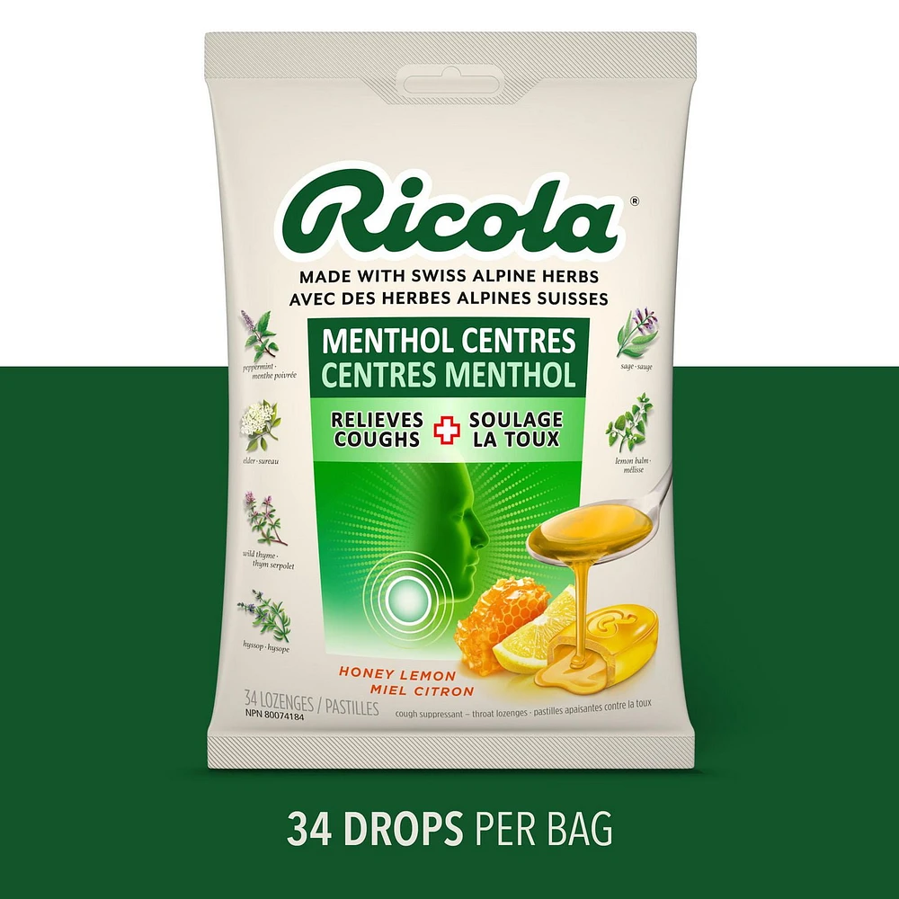 Ricola Menthol Centres Honey Lemon Cough Drops,, 34 Count