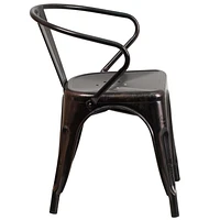 Black-Antique Gold Metal Indoor-Outdoor Chair with Arms