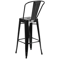 30'' High Black Metal Indoor-Outdoor Barstool with Back