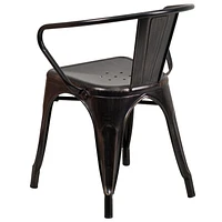 Black-Antique Gold Metal Indoor-Outdoor Chair with Arms