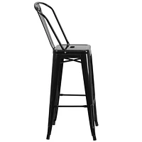 30'' High Black Metal Indoor-Outdoor Barstool with Back