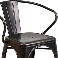 Black-Antique Gold Metal Indoor-Outdoor Chair with Arms