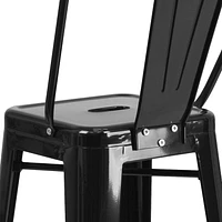 30'' High Black Metal Indoor-Outdoor Barstool with Back