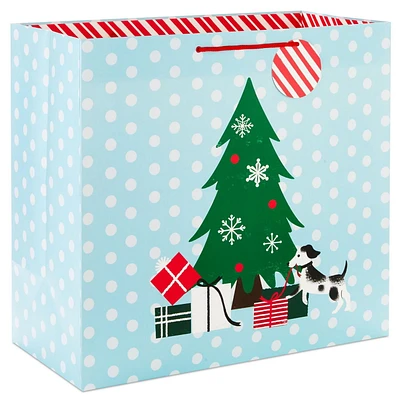 Hallmark Christmas Tree and Dog 19" Heavy-Duty Christmas Gift Bag