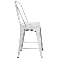 24'' High Distressed White Metal Indoor-Outdoor Counter Height Stool with Back