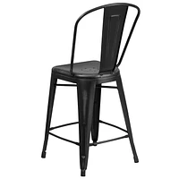 24'' High Distressed Metal Indoor-Outdoor Counter Height Stool with Back