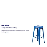 30'' High Backless Blue Metal Indoor-Outdoor Barstool with Square Seat