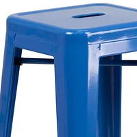 30'' High Backless Blue Metal Indoor-Outdoor Barstool with Square Seat