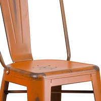 30'' High Distressed Orange Metal Indoor-Outdoor Barstool with Back