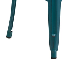 30'' High Backless Distressed Kelly Blue-Teal Metal Indoor-Outdoor Barstool