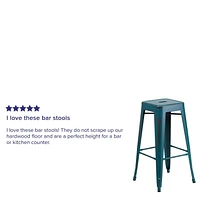 30'' High Backless Distressed Kelly Blue-Teal Metal Indoor-Outdoor Barstool