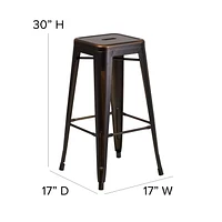 30'' High Backless Distressed Copper Metal Indoor-Outdoor Barstool