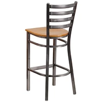 HERCULES Series Clear Coated Ladder Back Metal Restaurant Barstool - Natural Wood Seat